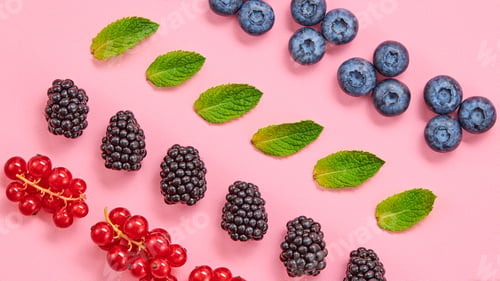 Preview: Many different berries. Vegetarian minimal concept. Ripe fresh mix red strawberry, blueberry collect