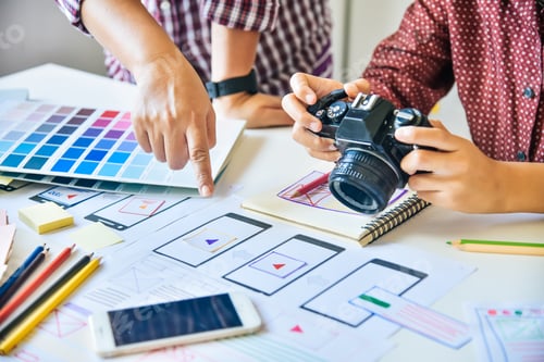 Preview: designer graphic creative ,creativity woman working on camara and designing coloring colour