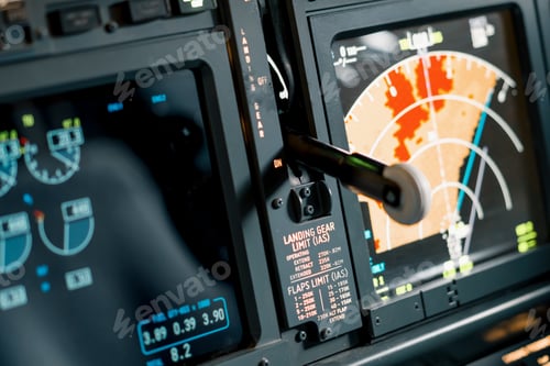 Preview: A detailed shot of the radar control and navigation panel in the cockpit of the Simulator plane