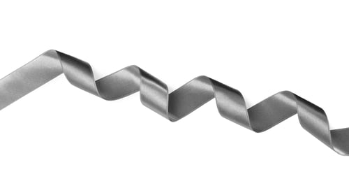 Preview: Silver satin ribbon on white background, top view