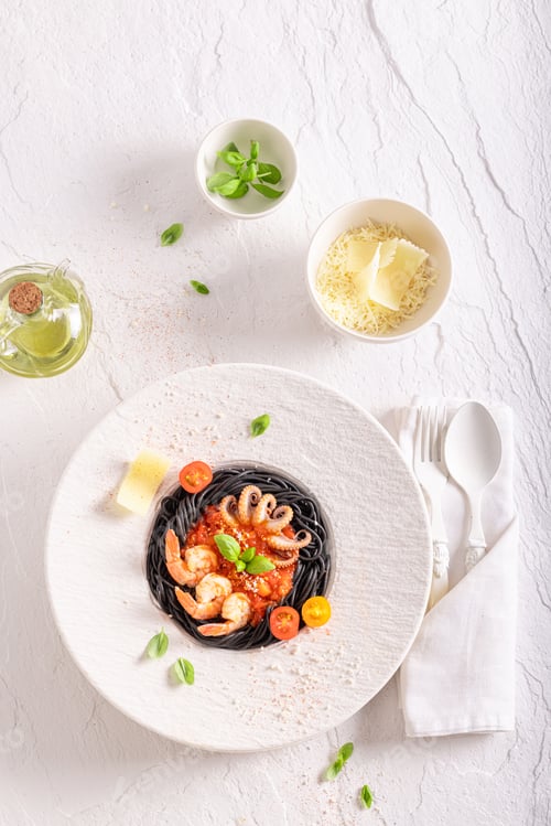 Preview: Exclusive spaghetti bolognese decorated with herbs and parmesan.