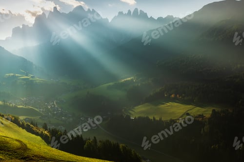 Preview: Santa Maddalena village in front of the Geisler, Val di Funes, Italy, Europe