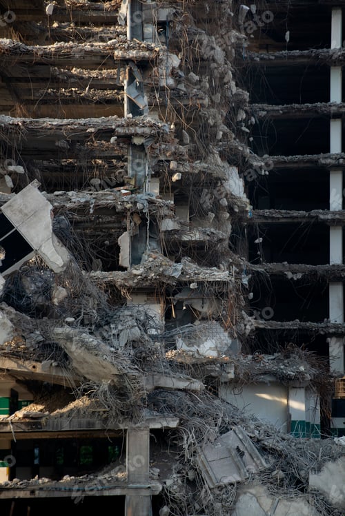 Preview: Pieces of Metal and Stone are Crumbling from Demolished Building Floors