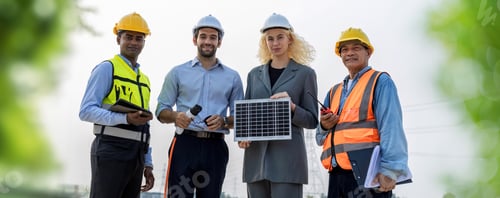 Preview: Team Electrical Engineer Technician meeting clean and green alternative energy concept.