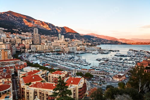 Preview: Monaco city and port at sunset