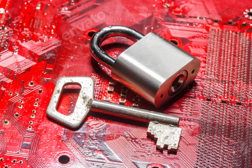 Preview: padlock on a computer circuit board