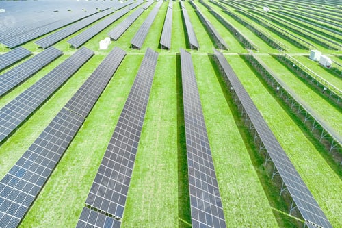 Preview: Solar panels for production of green, eco friendly, renewable, energy. Aerial view of solar power