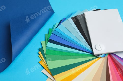 Preview: Color palette and bright paper on light blue background