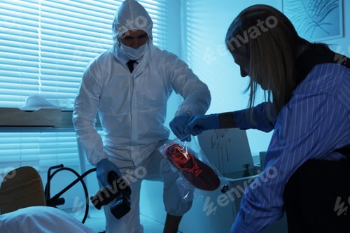 Preview: Forensic experts working at crime scene indoors
