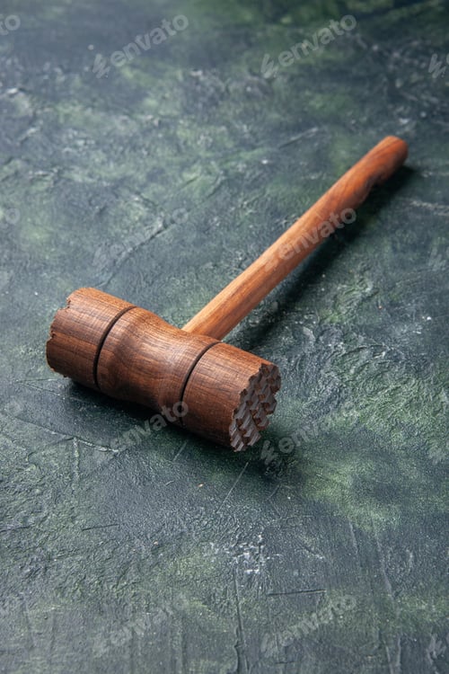Preview: front view wooden hammer for meat beating on a dark background kitchen color wood photo butcher meat