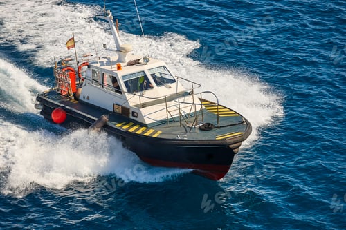 Preview: Pilot vessel operating on the sea. Harbor maritime control
