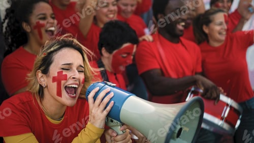 Preview: Football fans exulting during soccer game of their favorite team - Sport entertainment concept