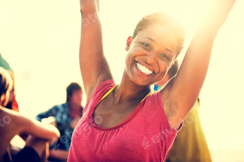 Preview: African Descent Woman Happiness Vacation Beach Concept