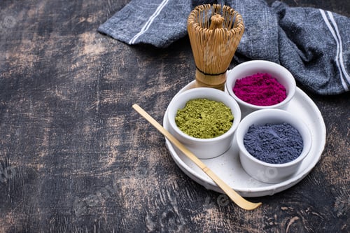 Preview: Green, blue and pink matcha powder