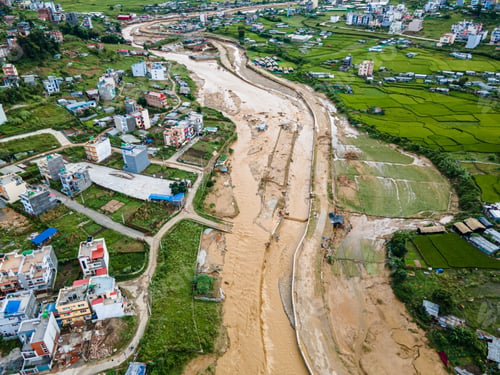 Preview: Drone view of the Nakhu River after flooded in Lalitpur, Nepal.