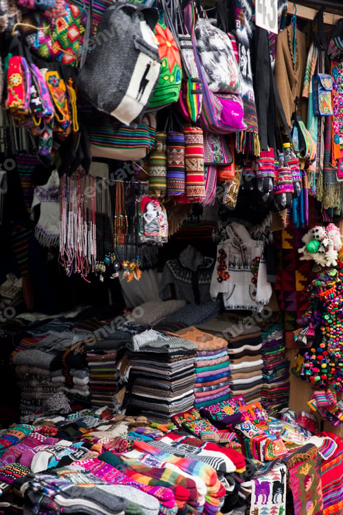 Preview: Colorful traditional peruvian fabrics on the market