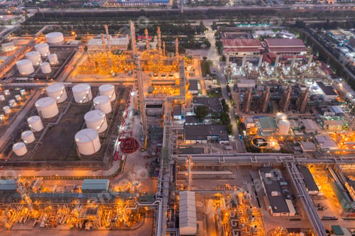 Preview: Aerial view of petrochemical oil refinery and sea in industrial engineering concept in Bangna