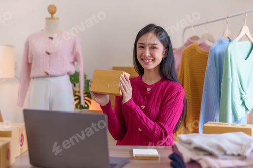 Preview: Beautiful Asian online business owner who sell cloth online and explain the feature, prices