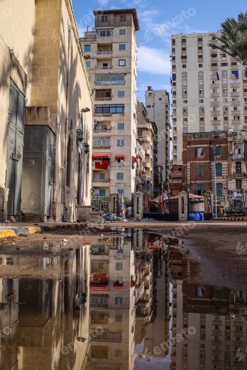 Preview: Urban district with water reflection