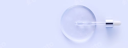 Preview: banner glass pipette serum gel in petri dish on a light background with place for text