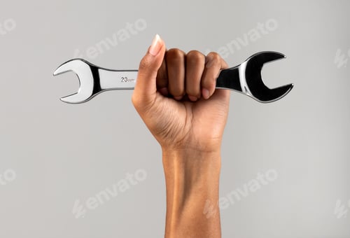 Preview: Crop hand of woman holding wrench