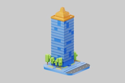 Preview: Low poly blue building scene