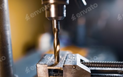 Preview: Drill close-up at the workplace in workshop