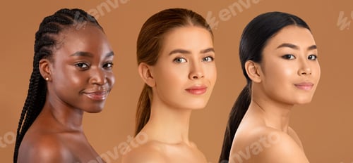 Preview: Attractive young women with natural makeup on brown studio bckground
