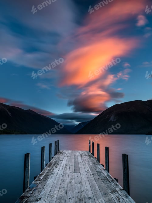 Preview: New Zealand, South Island, Saint Arnaud, sunset at Lake Rotoiti