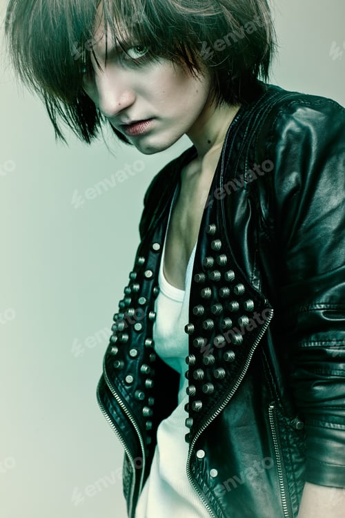 Preview: Androgyny Female Model In Heroin Chic Style. Old Style Tinted Image