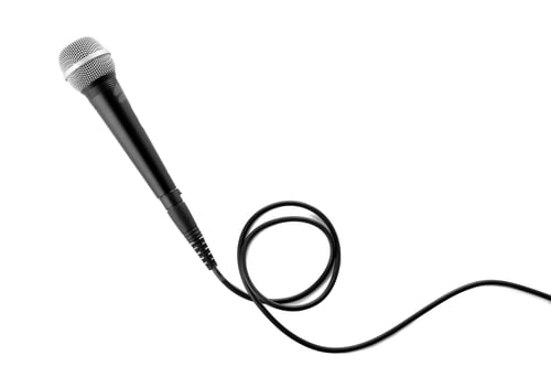 Preview: Microphone with wire on white background, top view