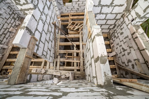 Preview: View from above of future multi stored cottage energy saving walls