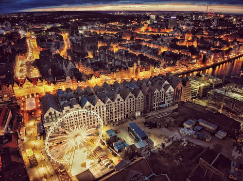 Preview: Top view night picture of Old Town in Gdansk Poland