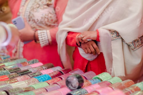 Preview: a group of people standing around a table holding different types of fabric