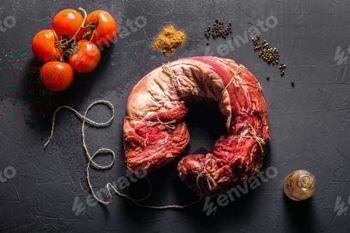 Preview: Steak - a slice of meat from the fleshy part of a beef carcass. The short loin, tenderloin, and ribs