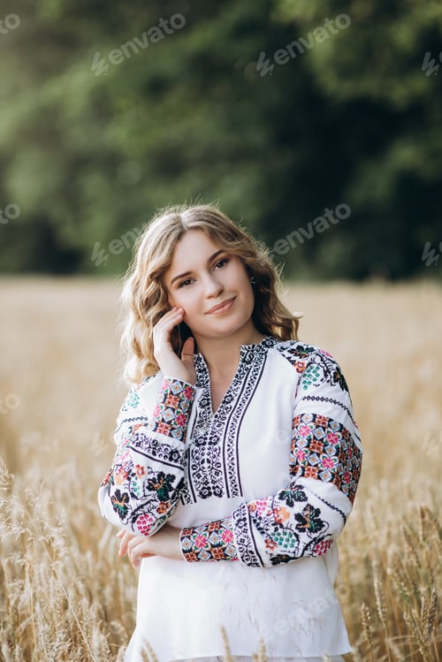 Preview: Beautiful young girl in Ukrainian embroidery skirt