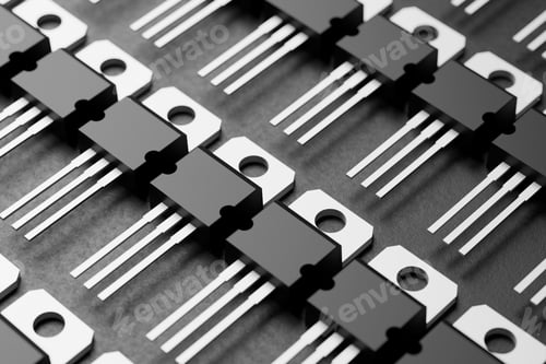 Preview: Rows of electronic components in TO-220 package. 3D rendering.