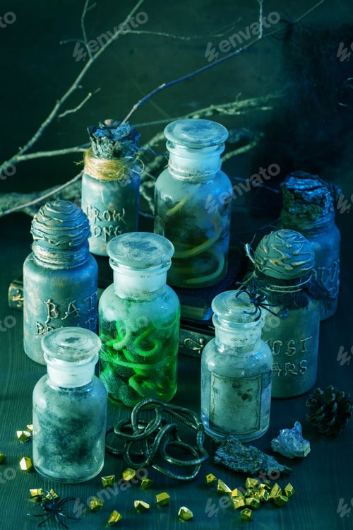 Preview: witch apothecary jars magic potions halloween decoration