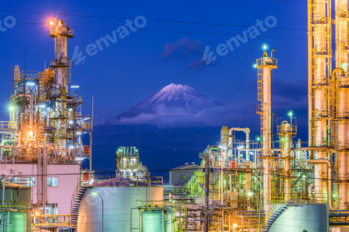 Preview: Mt. Fuji, Japan viewed from behind factories