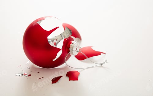 Preview: Red Christmas ball broken isolated on white background, closeup view