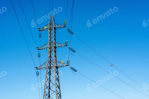 Preview: High voltage post on a blue background