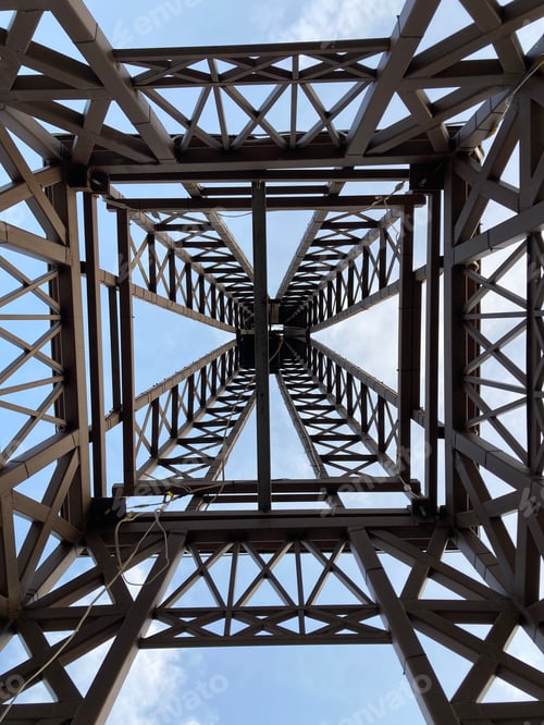 Preview: Low angle shot of a high voltage transmission tower in Armenia, Goris