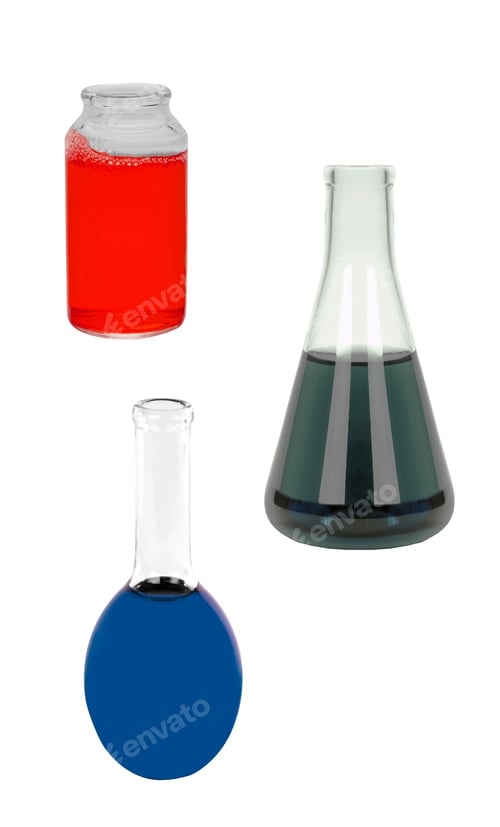 Preview: Chemical laboratory flasks with liquid isolated