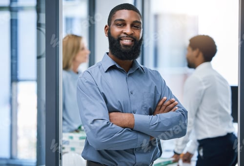 Preview: Confident and leadership portrait of a businessman in office meeting with vision for success, busin