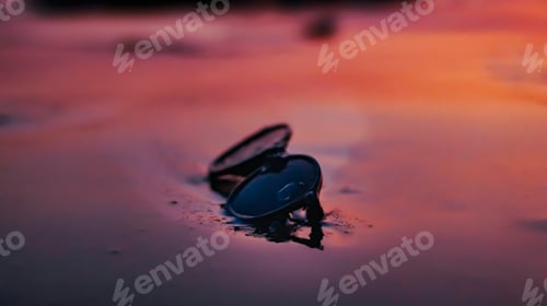 Preview: Sunglasses on the wet sand on the beach - summer backgroud