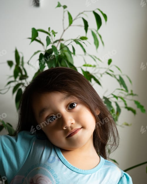 Preview: portrait of cute toddler girl at home, happy child