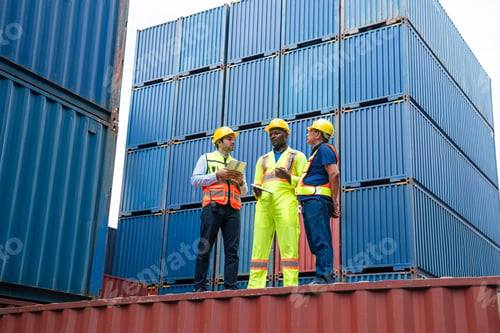 Preview: Male Industrial Engineer and Foreman control to work Check the safety of the container.