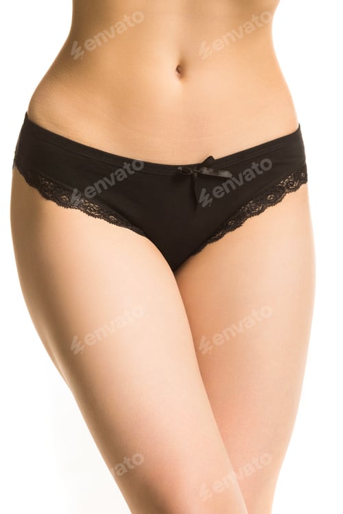 Preview: women's health concept, girl in panties on white background
