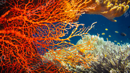 Preview: Colorful Red Hard Corals and some Coral Fish around on Kri, Raja Ampat, Indonesia