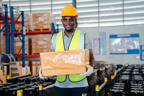 Preview: industrial occupation black man working in storage warehouse, African American business